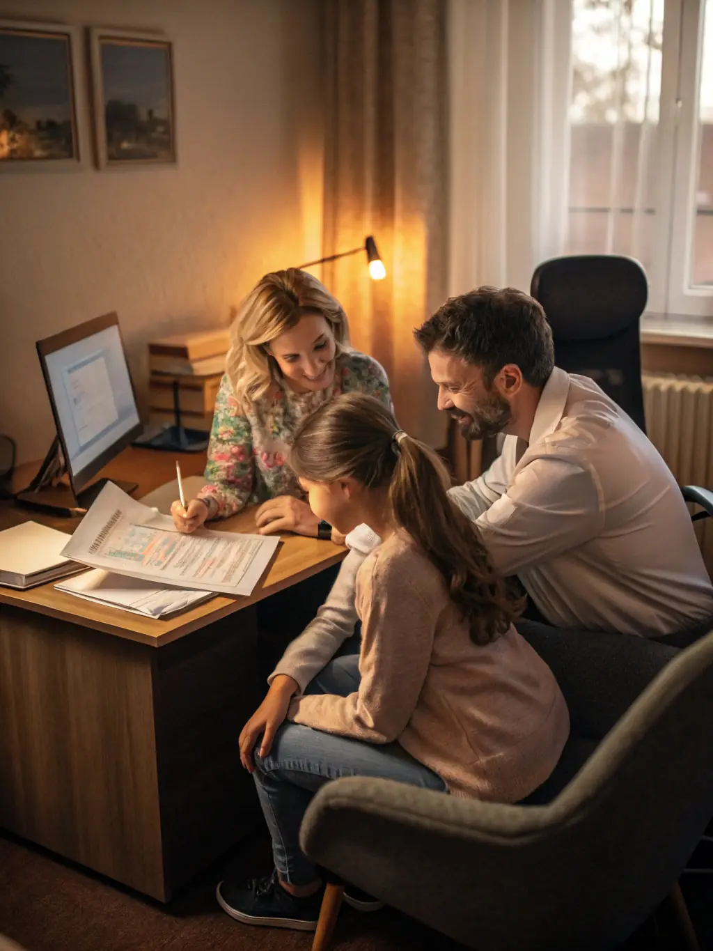 A family receiving support and guidance from a Ligue Havraise staff member, highlighting the organization's commitment to supporting families of individuals with disabilities.